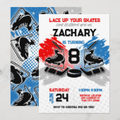 Hockey verjaardagsuitnodiging ROOD en BLAUW thema Kaart (Voorkant / Achterkant)