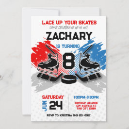 Hockey verjaardagsuitnodiging ROOD en BLAUW thema Kaart