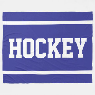 HOCKEY Vet Diepblauw Sportief Witte Tekst Strepen Fleece Deken