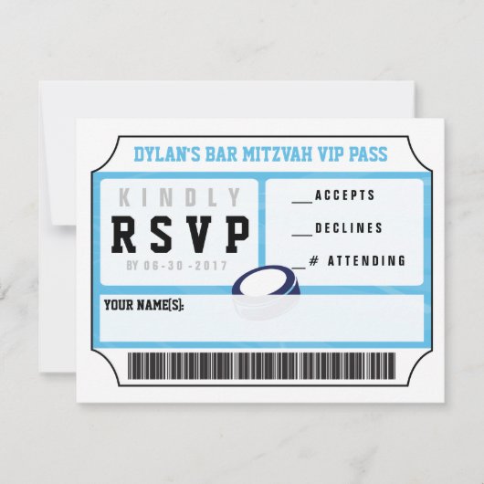 HOCKEY VIP REPLY CARD Bar Bat Mitzvah Uitnodiging (Voorkant)