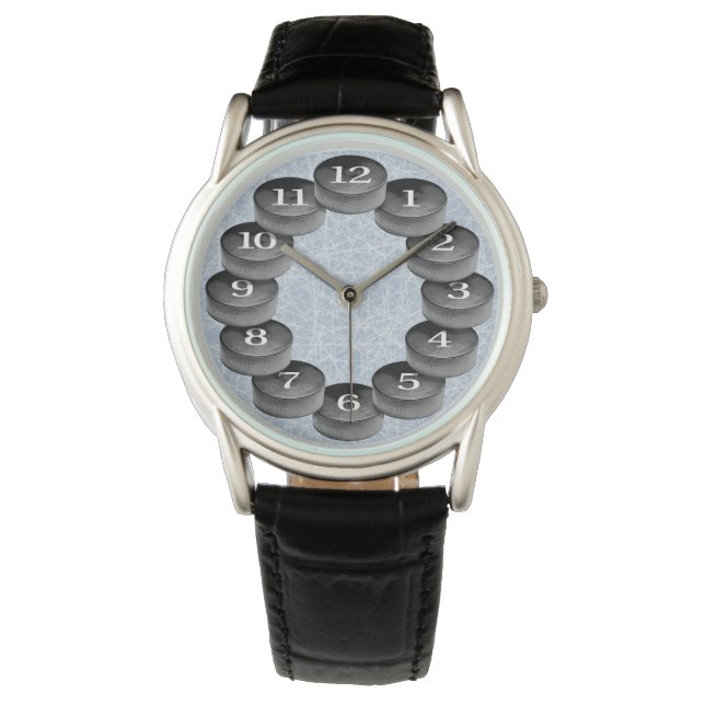 Hockey Watch Classic Black Leather Horloge (Voorkant)