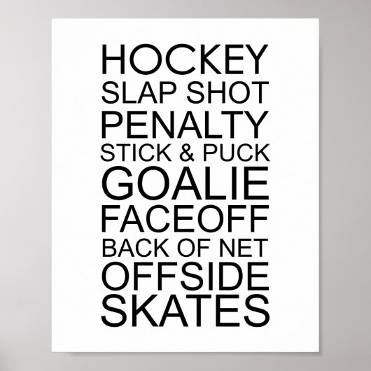 Hockey Words Typography Poster (Voorkant)