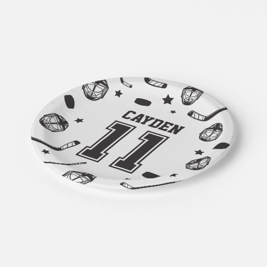 Hockey zwart en wit 11e verjaardag papieren bordje (Gekanteld)