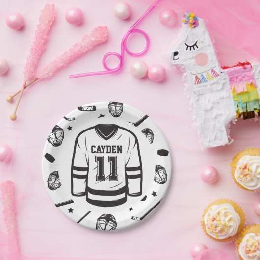 Hockey zwart en wit 11e verjaardag papieren bordje (Feest)