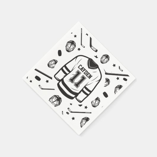 Hockey zwart en wit 11e verjaardag servet (Hoek)