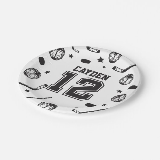 Hockey zwart en wit 12e verjaardag papieren bordje (Gekanteld)