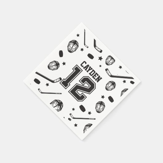 Hockey zwart en wit 12e verjaardag servet (Hoek)