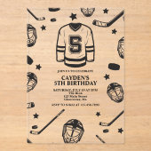 Hockey zwart en wit 5e verjaardag acryl uitnodigingen (Voorkant)