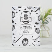 Hockey zwart en wit 5e verjaardag kaart (Staand voorkant)