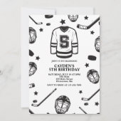 Hockey zwart en wit 5e verjaardag kaart (Voorkant)