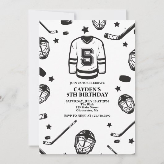 Hockey zwart en wit 5e verjaardag kaart (Voorkant)