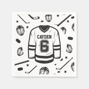 Hockey zwart en wit 6de verjaardag servet
