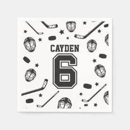 Hockey zwart en wit 6de verjaardag servet