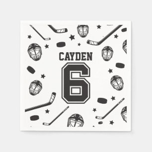 Hockey zwart en wit 6de verjaardag servet