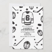 Hockey zwart en wit 6e verjaardag kaart (Voorkant)