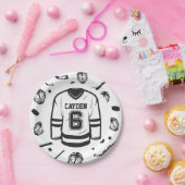 Hockey zwart en wit 6e verjaardag papieren bordje (Feest)