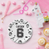 Hockey zwart en wit 6e verjaardag papieren bordje (Feest)