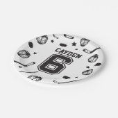 Hockey zwart en wit 6e verjaardag papieren bordje (Gekanteld)