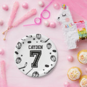 Hockey zwart en wit 7e verjaardag papieren bordje (Feest)