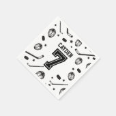 Hockey zwart en wit 7e verjaardag servet (Hoek)