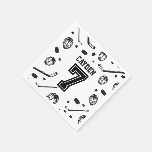 Hockey zwart en wit 7e verjaardag servet (Hoek)