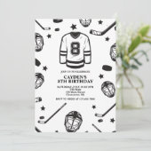 Hockey zwart en wit 8e verjaardag kaart (Staand voorkant)