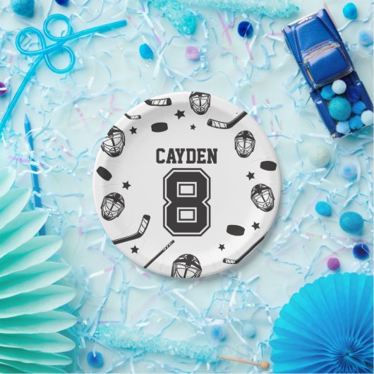 Hockey zwart en wit 8e verjaardag papieren bordje (Feest)