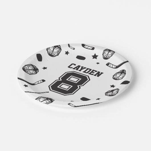 Hockey zwart en wit 8e verjaardag papieren bordje (Gekanteld)