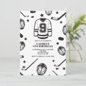 Hockey zwart en wit 9e verjaardag kaart (Staand voorkant)