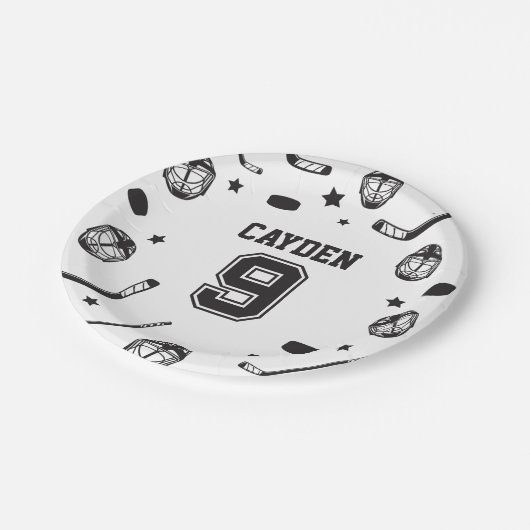 Hockey zwart en wit 9e verjaardag papieren bordje (Gekanteld)