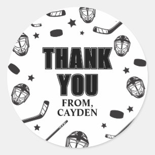 Hockey zwart en wit verjaardag bedankt ronde sticker