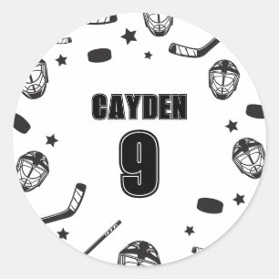 Hockey zwart en wit verjaardag ronde sticker