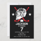 Hockey zwart-wit thema Kids Verjaardagsfeest Kaart (Voorkant)