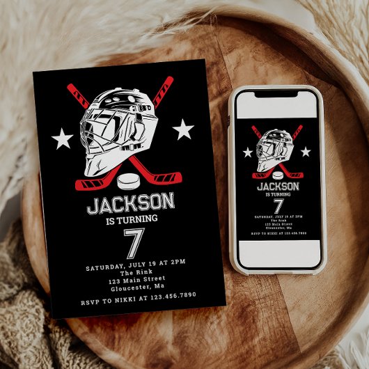 Hockey zwart-wit thema Kids Verjaardagsfeest Kaart