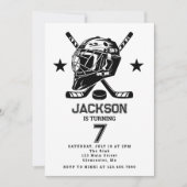 Hockey zwart-wit thema Kids Verjaardagsfeest Kaart (Voorkant)