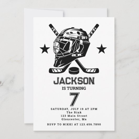 Hockey zwart-wit thema Kids Verjaardagsfeest Kaart (Voorkant)