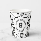 Hockey zwart-wit thema Kids Verjaardagsfeest Papieren Bekers (Achterkant)