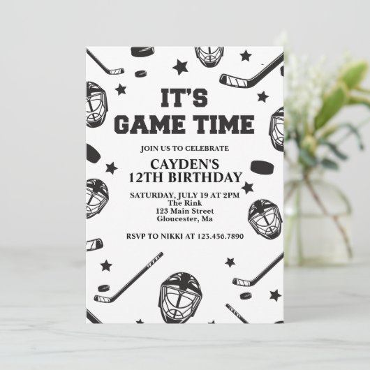 Hockey zwart-wit Verjaardag Kaart (Staand voorkant)