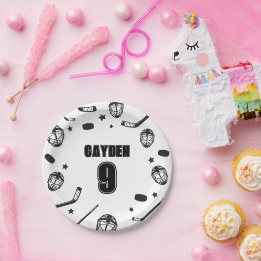 Hockey zwart-wit Verjaardag Papieren Bordje (Feest)