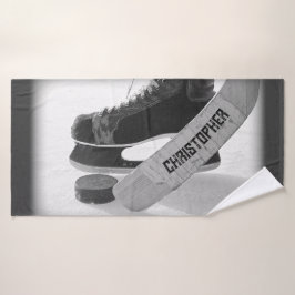 Hockey zwarte Schaatsen gepersonaliseerd Badhanddoek