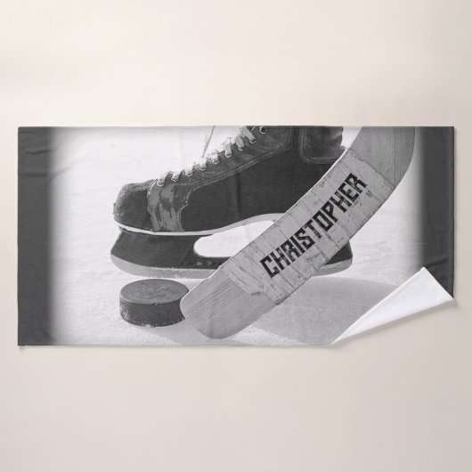 Hockey zwarte Schaatsen gepersonaliseerd Badhanddoek (Badhanddoek)