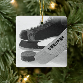Hockey zwarte Schaatsen gepersonaliseerd Keramisch Ornament