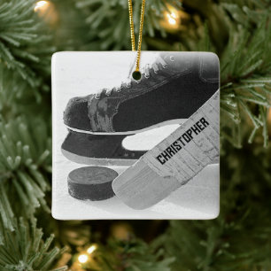 Hockey zwarte Schaatsen gepersonaliseerd Keramisch Ornament