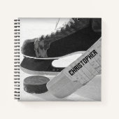 Hockey zwarte Schaatsen gepersonaliseerd Notitieboek (Voorkant)
