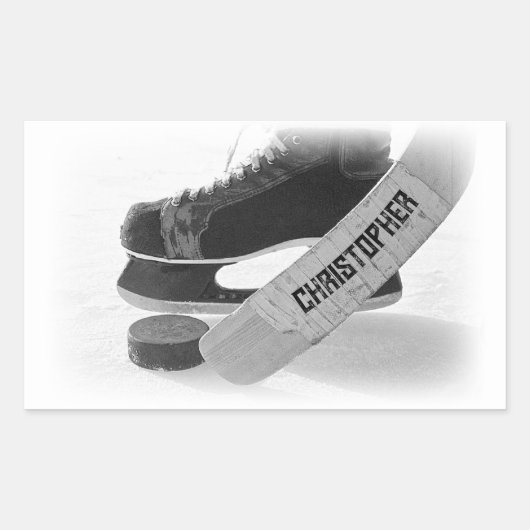 Hockey zwarte Schaatsen gepersonaliseerd Rechthoekige Sticker (Voorkant)