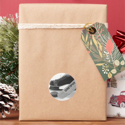 Hockey zwarte Schaatsen gepersonaliseerd Ronde Sticker (Feestdagen)