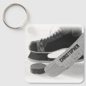 Hockey zwarte Schaatsen gepersonaliseerd Sleutelhanger (Voorkant)