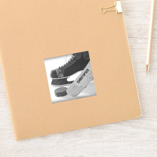 Hockey zwarte Schaatsen gepersonaliseerd Sticker (Notitieboek)