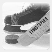 Hockey zwarte Schaatsen gepersonaliseerd Vierkante Sticker (Voorkant)