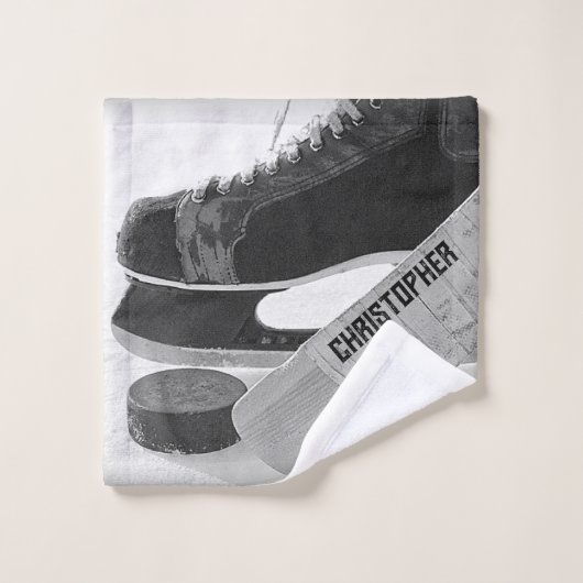 Hockey zwarte Schaatsen gepersonaliseerd Washandje (Wasdoekje)